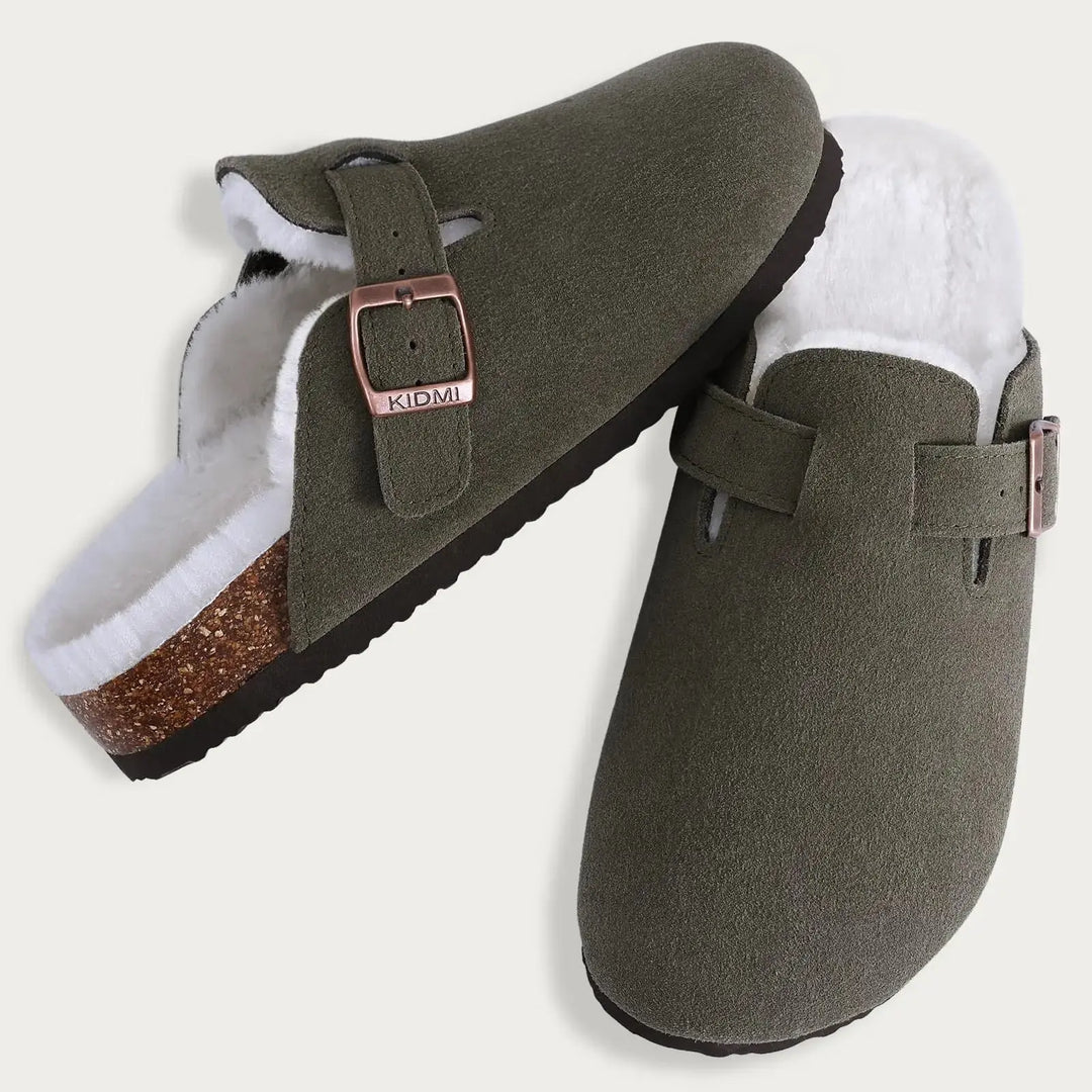 Fur-Lined Suede Clogs for Women – Cozy &amp; Adjustable Comfort