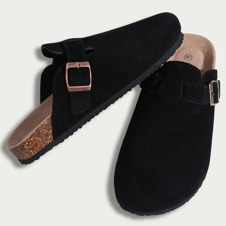 Fur-Lined Suede Clogs for Women – Cozy &amp; Adjustable Comfort
