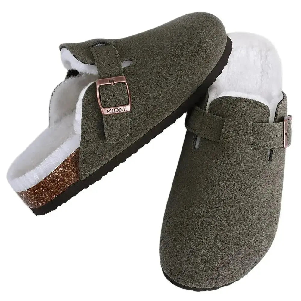 Fur-Lined Suede Clogs for Women – Cozy &amp; Adjustable Comfort