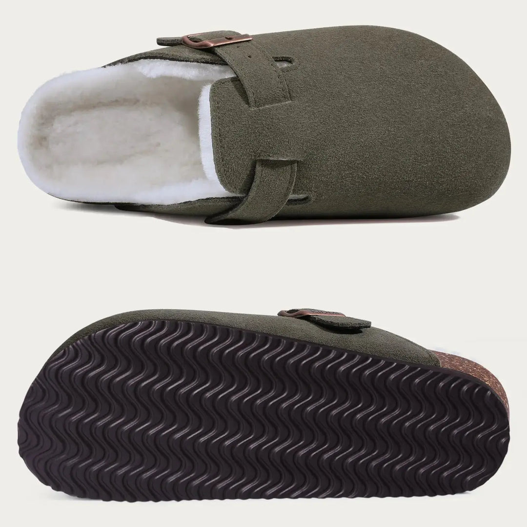 Fur-Lined Suede Clogs for Women – Cozy &amp; Adjustable Comfort