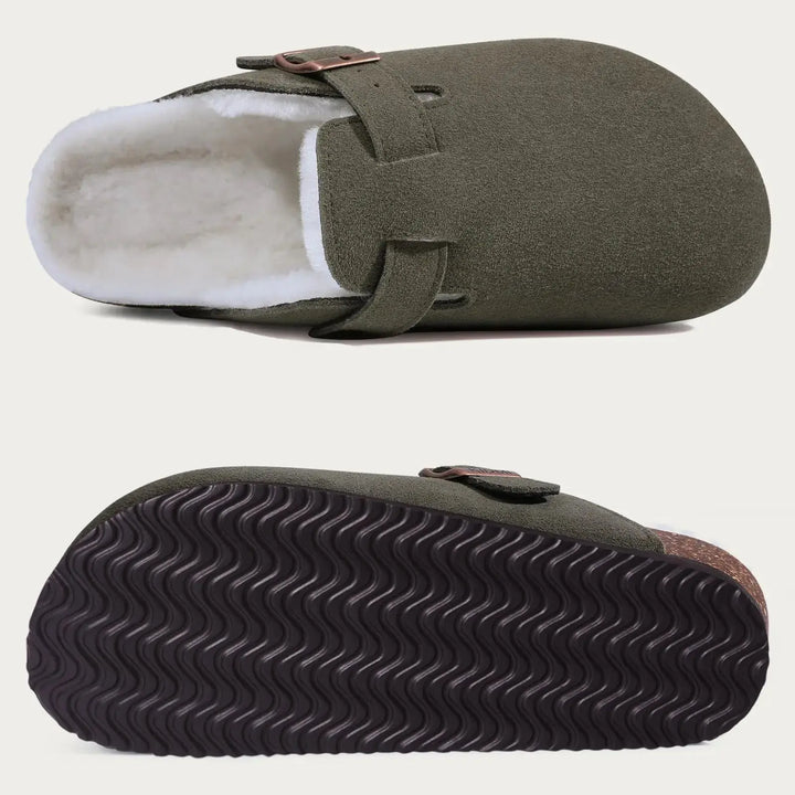 Fur-Lined Suede Clogs for Women – Cozy &amp; Adjustable Comfort