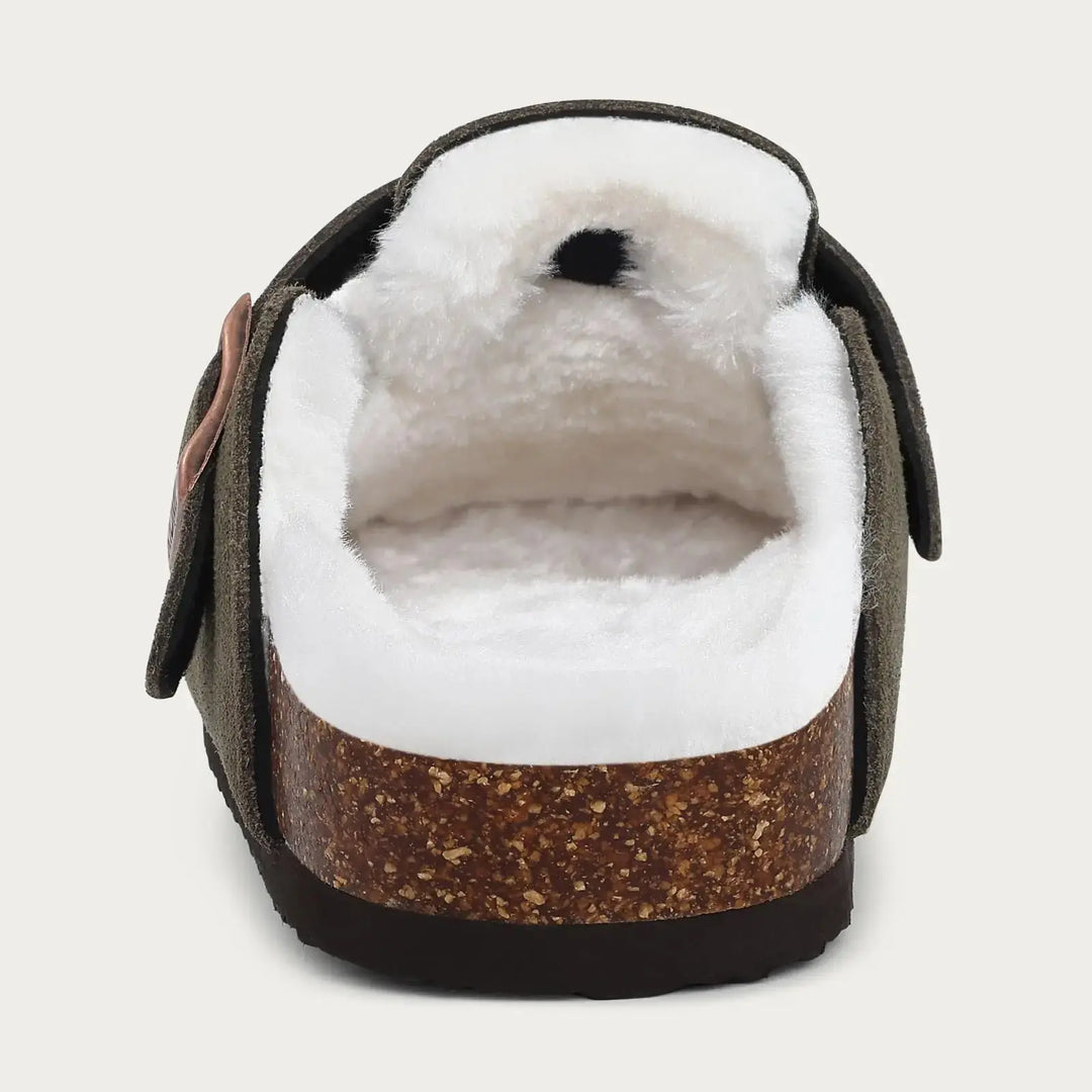 Fur-Lined Suede Clogs for Women – Cozy &amp; Adjustable Comfort