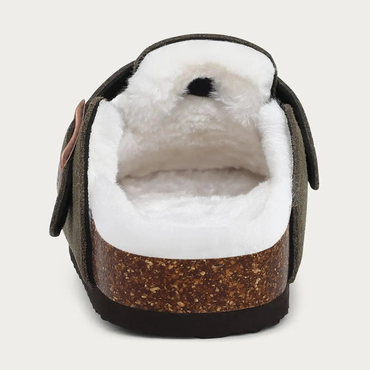 Fur-Lined Suede Clogs for Women – Cozy &amp; Adjustable Comfort