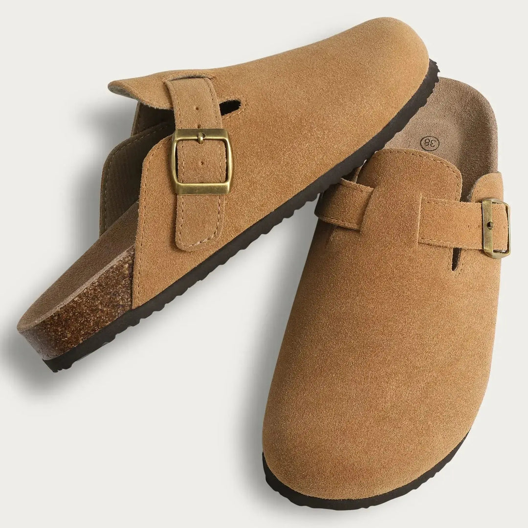 Fur-Lined Suede Clogs for Women – Cozy &amp; Adjustable Comfort
