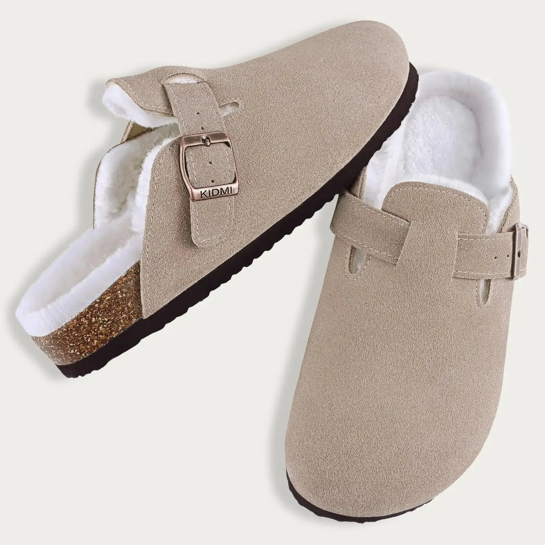 Fur-Lined Suede Clogs for Women – Cozy &amp; Adjustable Comfort