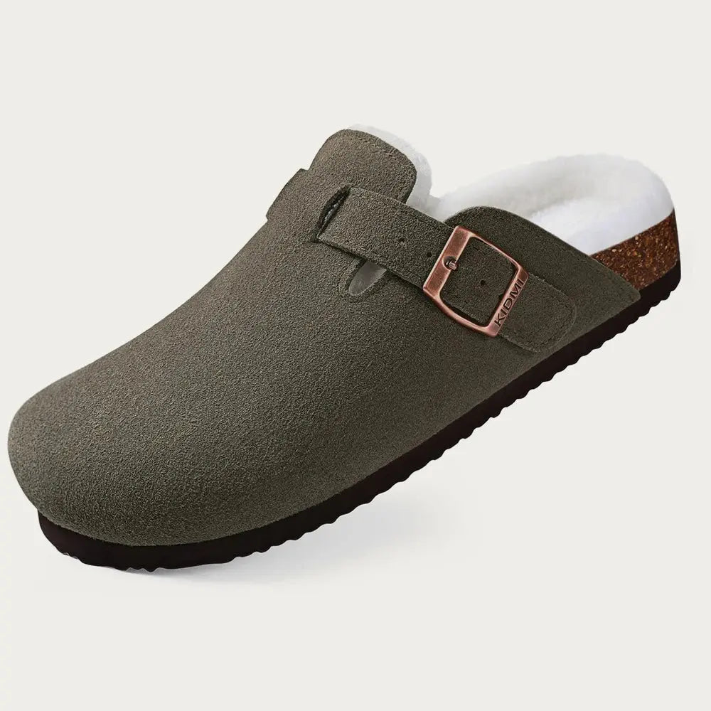 Fur-Lined Suede Clogs for Women – Cozy &amp; Adjustable Comfort