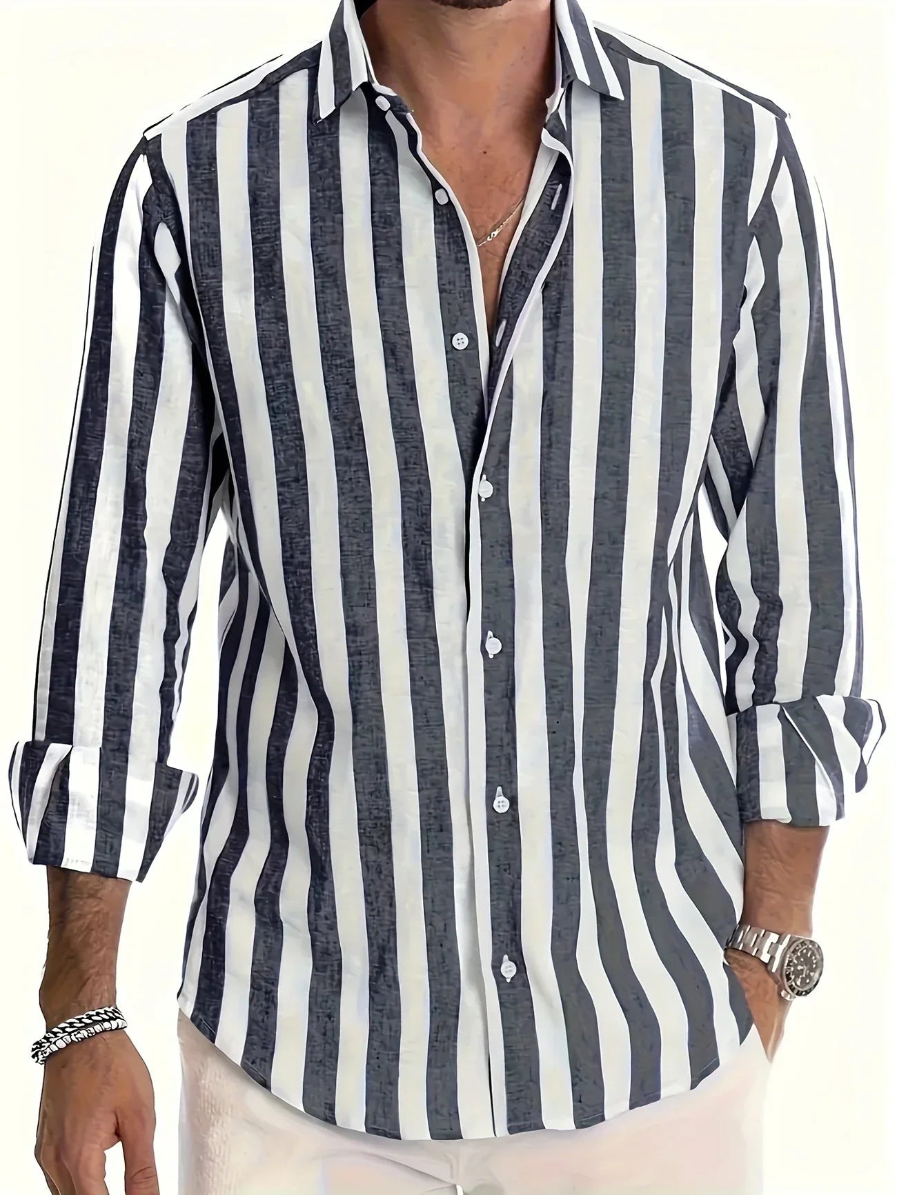 George - Camicia a Maniche Lunghe a Righe Elegante 2