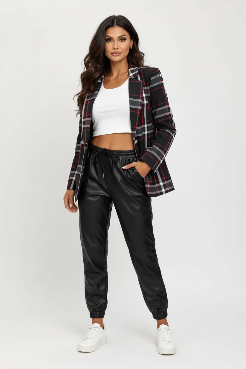 Dames Geruite Blazer – Elegante Getailleerde Pasvorm Zwart / S - AIDA LENA