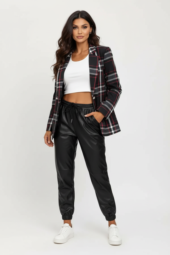 Dames Geruite Blazer – Elegante Getailleerde Pasvorm Zwart / S - AIDA LENA