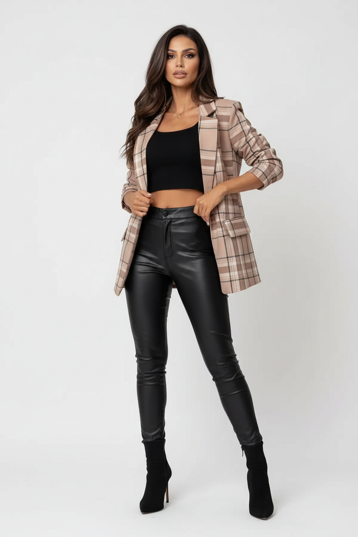 Dames Geruite Blazer – Elegante Getailleerde Pasvorm Beige / S - AIDA LENA