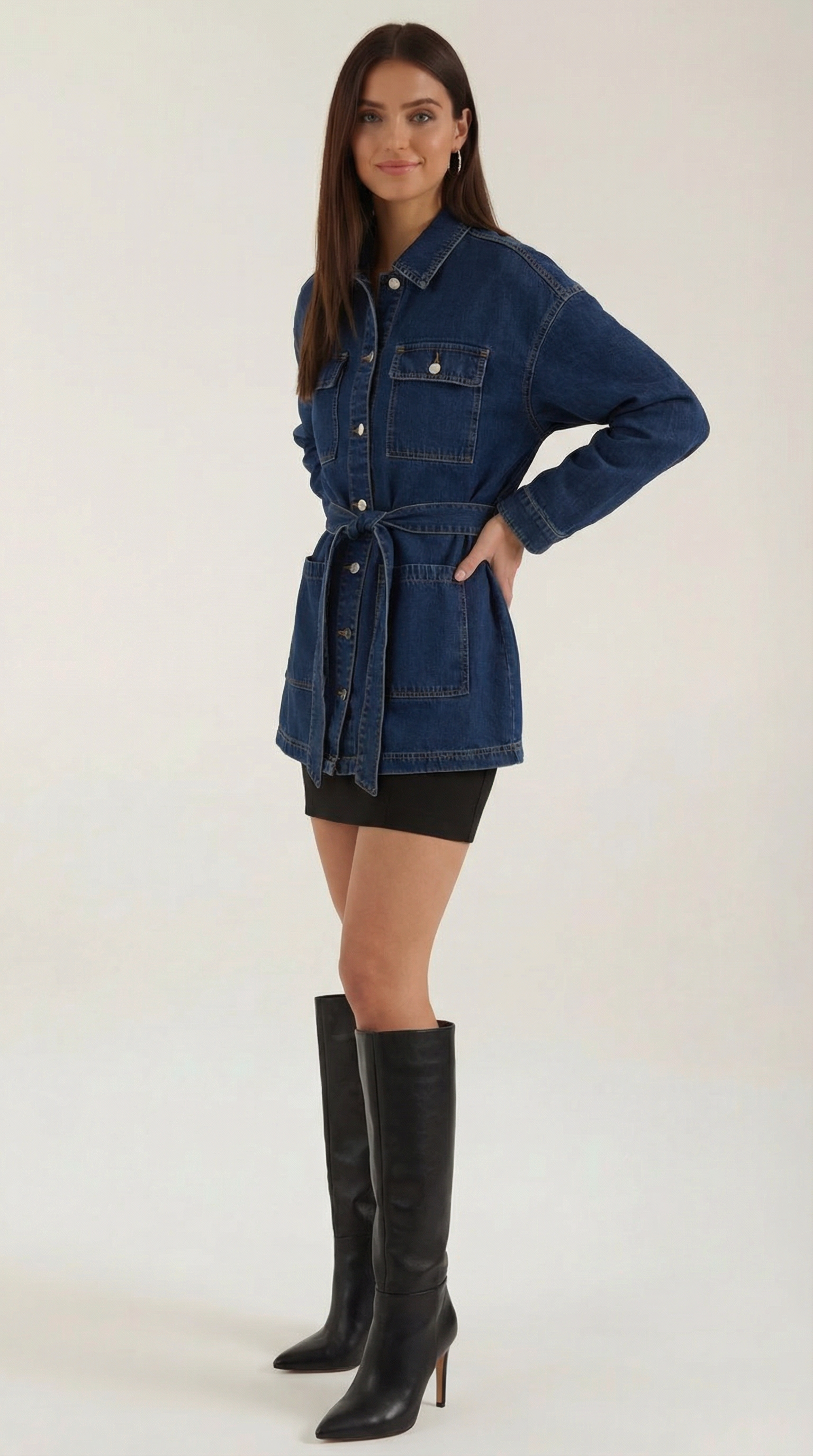 Giacca Donna in Jeans con Cintura Taglio Rilassato Versatile 1