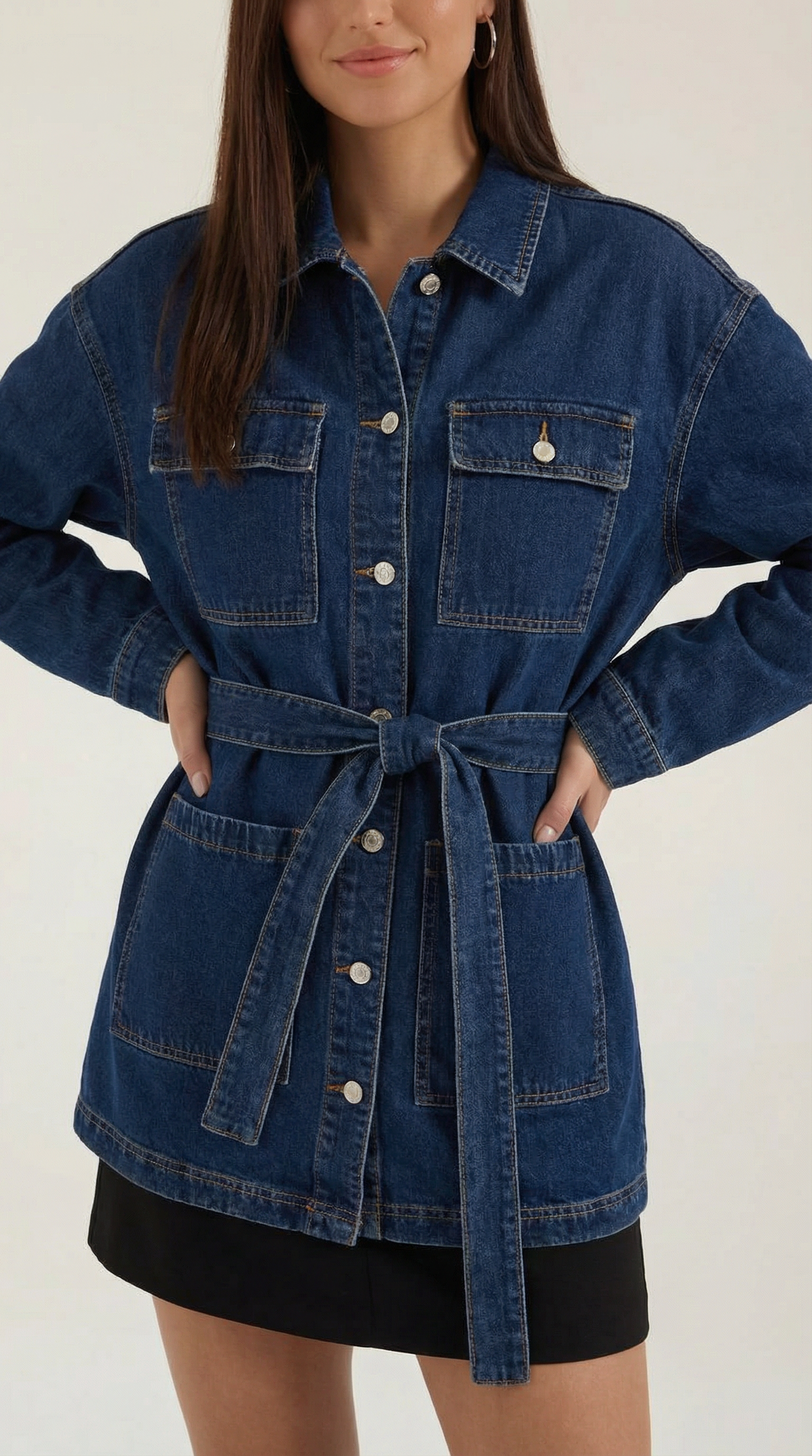 Giacca Donna in Jeans con Cintura Taglio Rilassato Versatile 2
