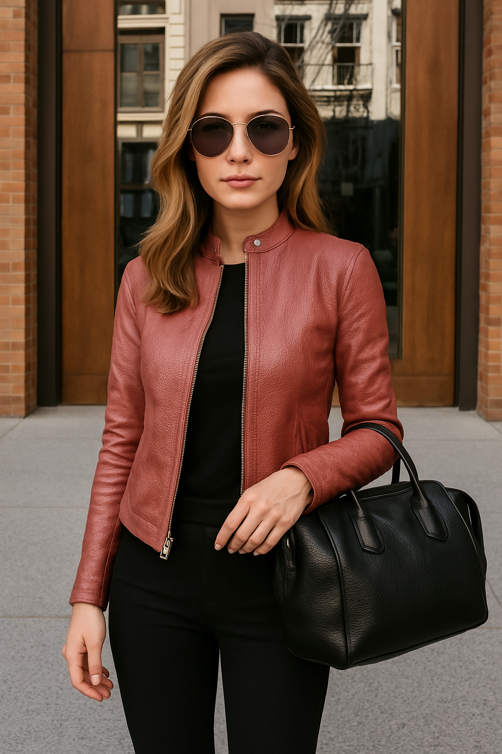 Giacca Donna in Pelle Slim Fit con Colletto alla Coreana e Zip 10