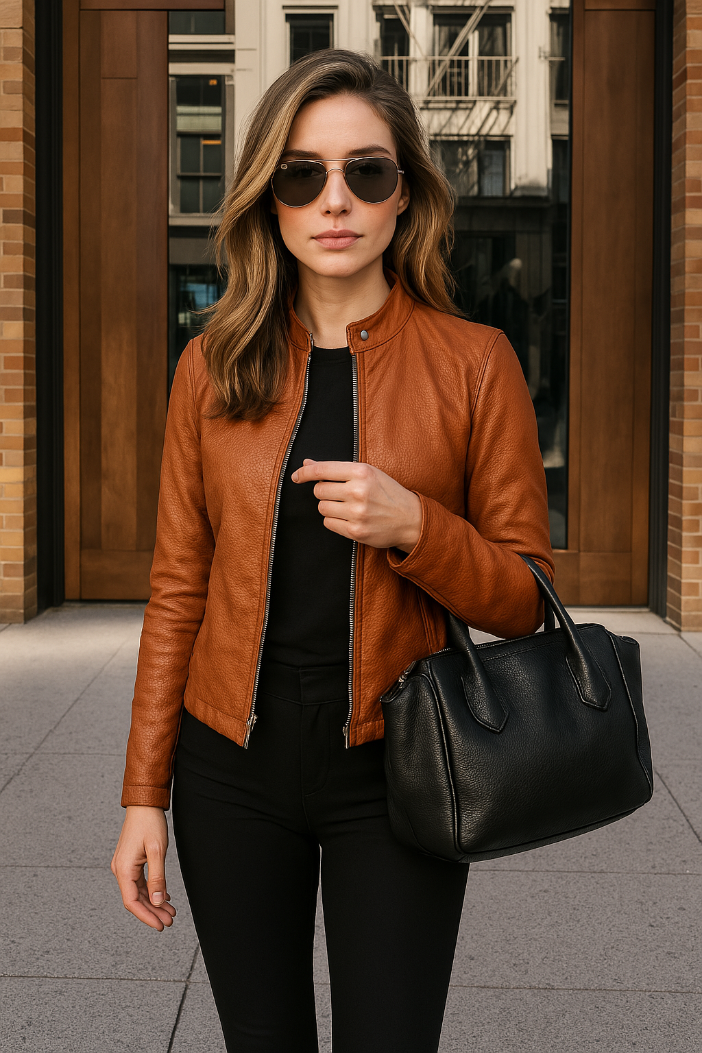 Giacca Donna in Pelle Slim Fit con Colletto alla Coreana e Zip 11