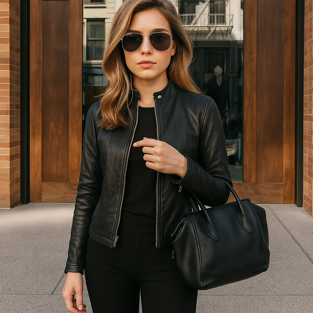 Giacca Donna in Pelle Slim Fit con Colletto alla Coreana e Zip 9