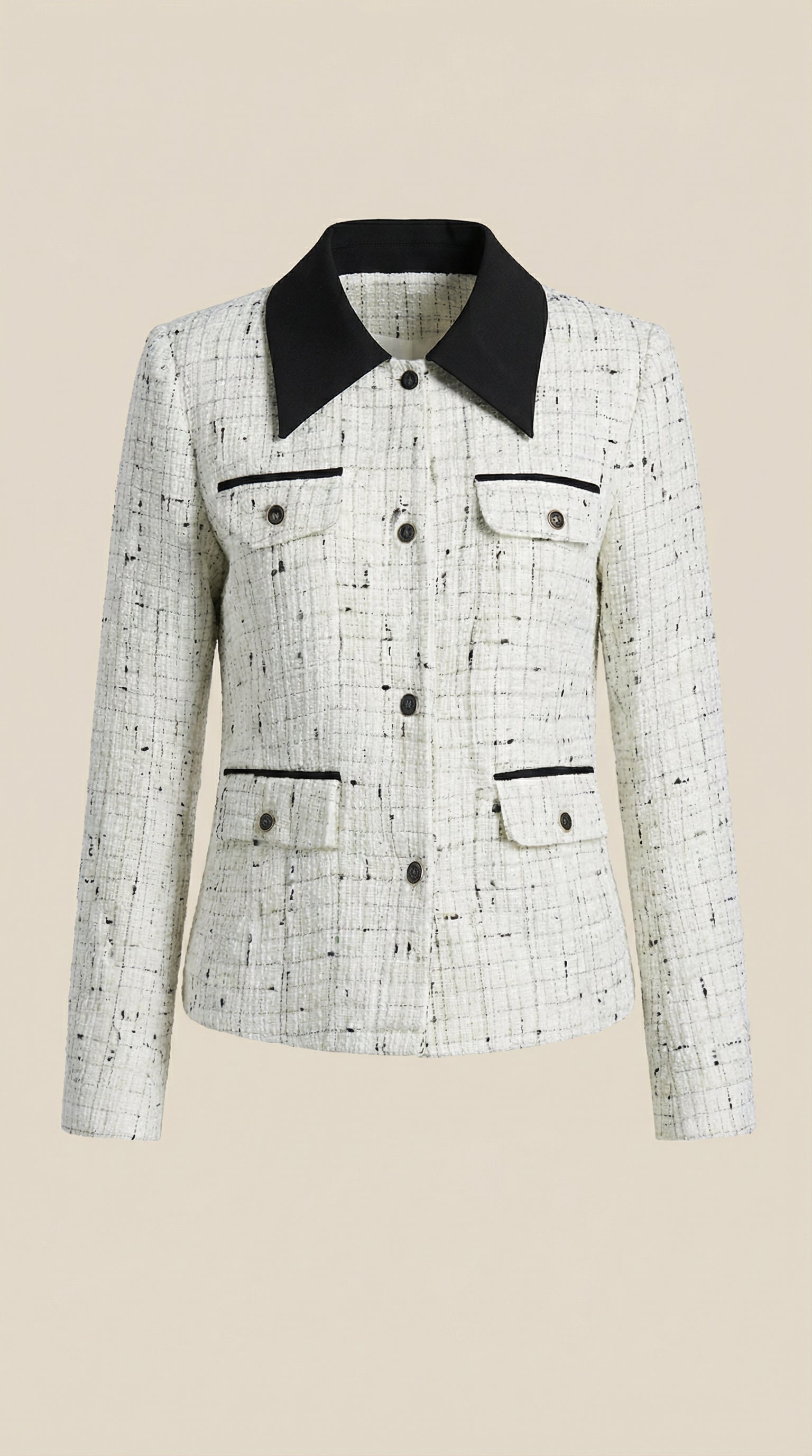 Giacca Donna in Tweed Collo a Contrasto Strutturata Elegante 4