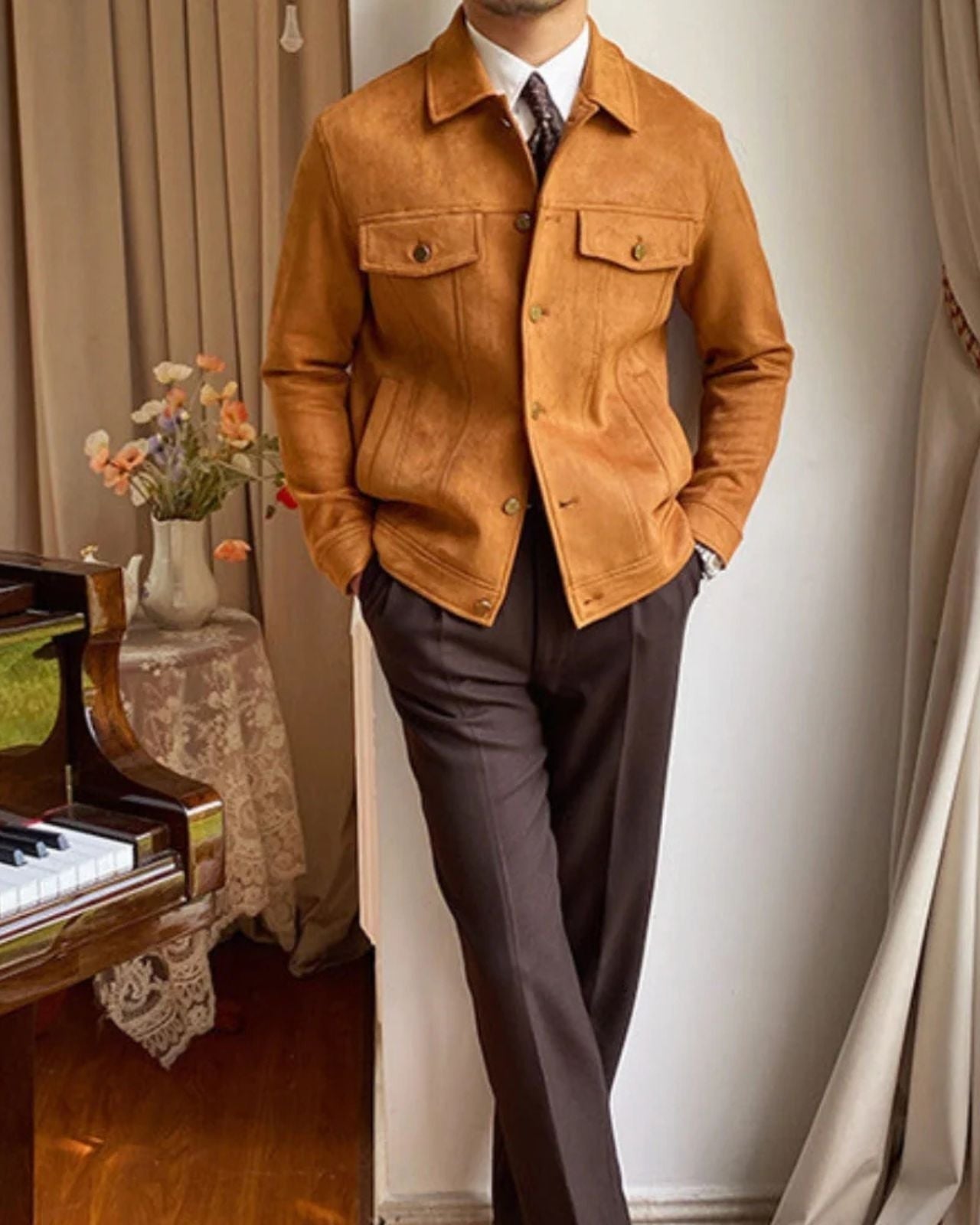 Giacca Uomo in Camoscio con Revers Look Sobrio Raffinato 5