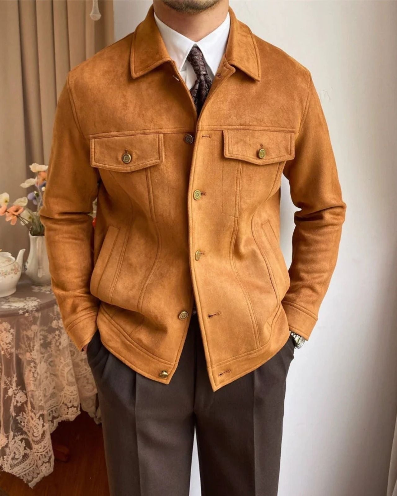 Giacca Uomo in Camoscio con Revers Look Sobrio Raffinato 7