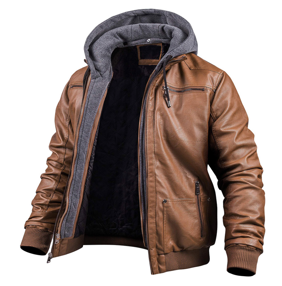 Giacca Uomo in Pelle con Cappuccio Invernale 5