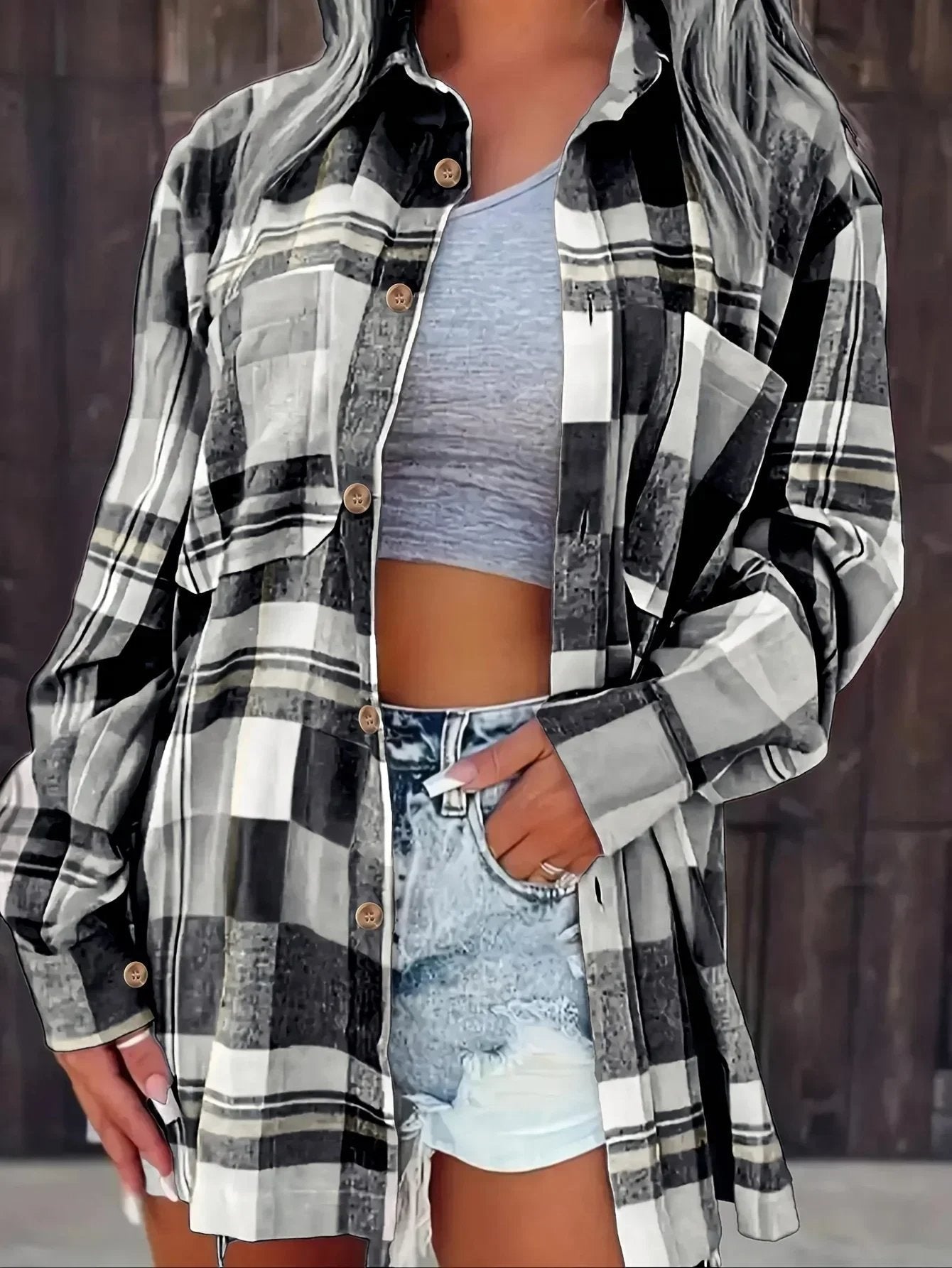 Gilet donna | Motivo a Quadri & Vestibilità Oversize