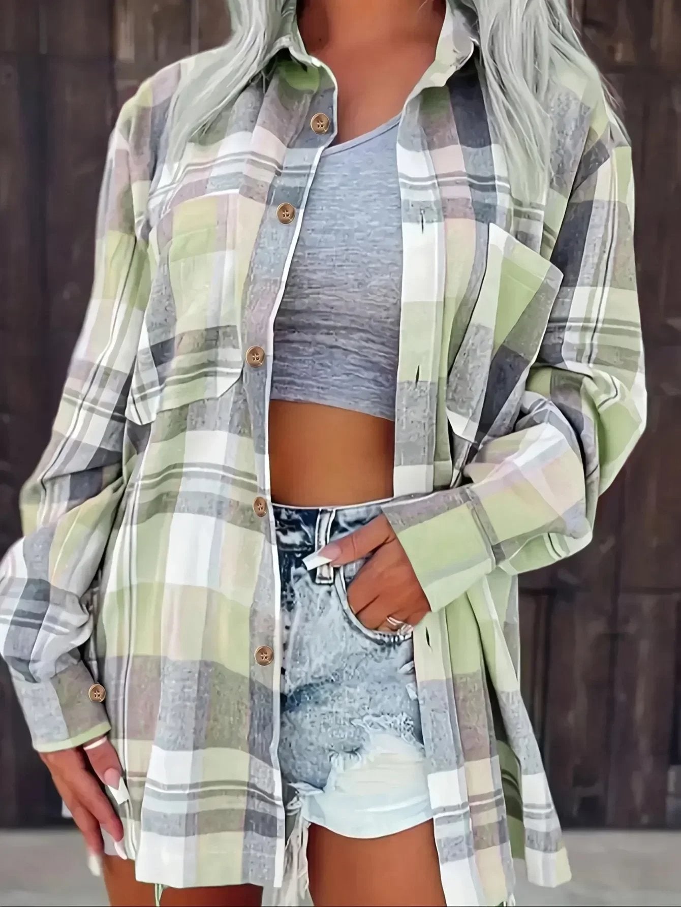 Gilet donna | Motivo a Quadri & Vestibilità Oversize