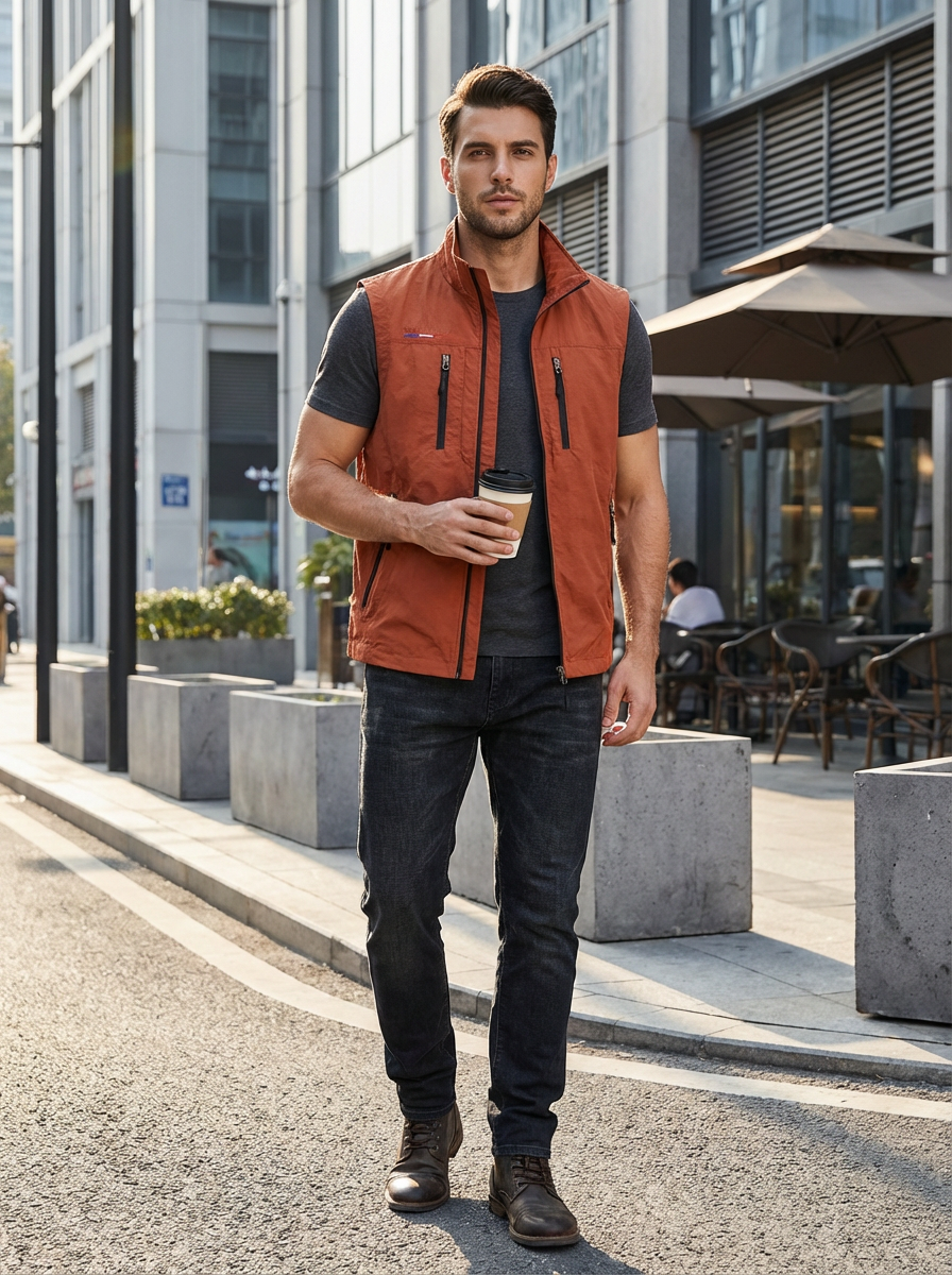 Gilet Slim Fit da Uomo – Con Zip e Tasche, Adatto per Primavera e Autunno 0