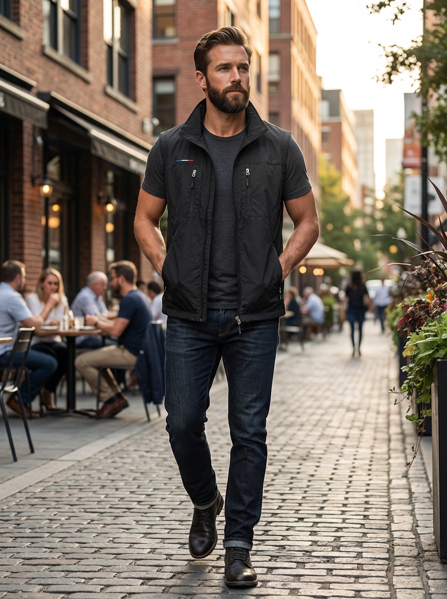 Gilet Slim Fit da Uomo – Con Zip e Tasche, Adatto per Primavera e Autunno 1