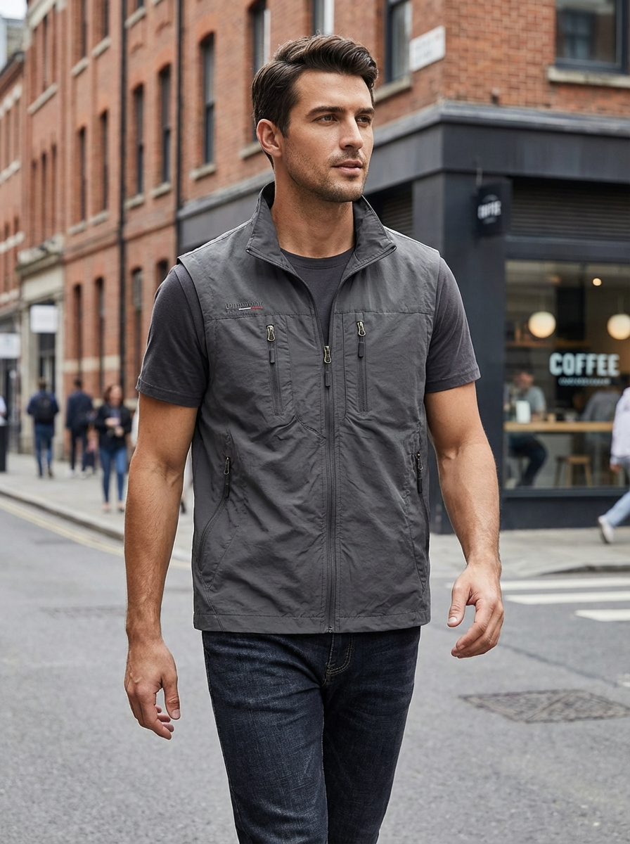 Gilet Slim Fit da Uomo – Con Zip e Tasche, Adatto per Primavera e Autunno 2