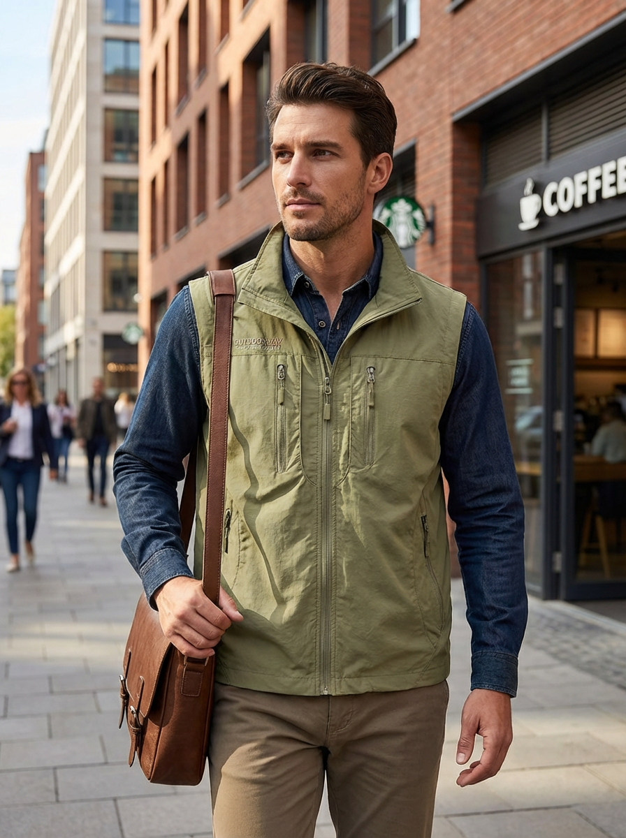 Gilet Slim Fit da Uomo – Con Zip e Tasche, Adatto per Primavera e Autunno 3