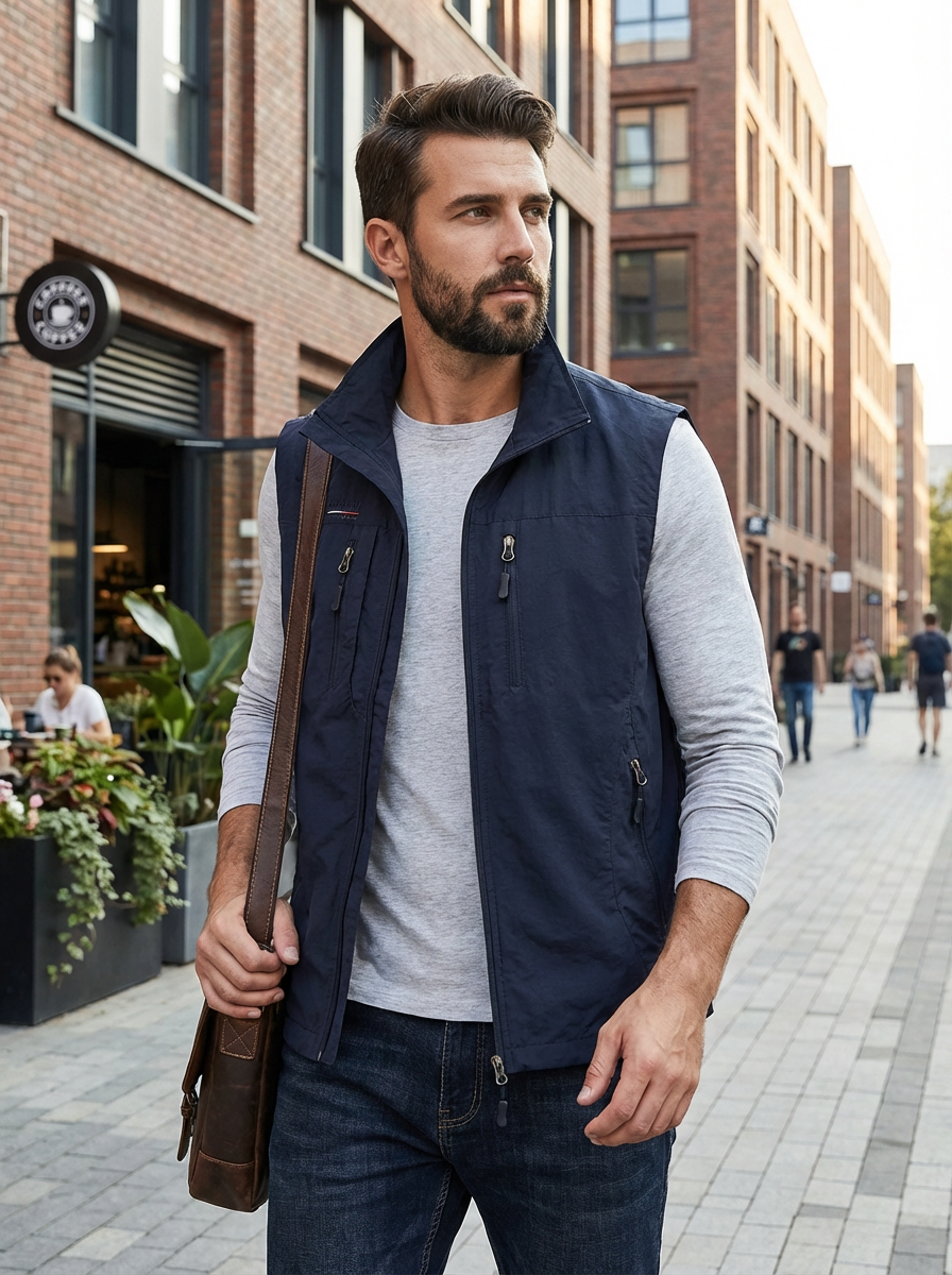 Gilet Slim Fit da Uomo – Con Zip e Tasche, Adatto per Primavera e Autunno 6