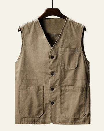Gilet Uomo in Cotone Taglio Dritto Tasche Funzionali Sobrio 0