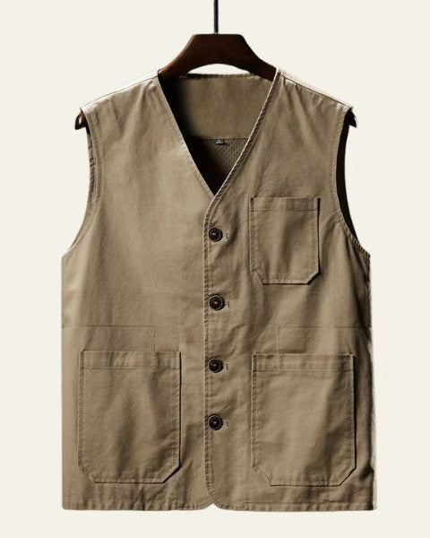 Gilet Uomo in Cotone Taglio Dritto Tasche Funzionali Sobrio 0