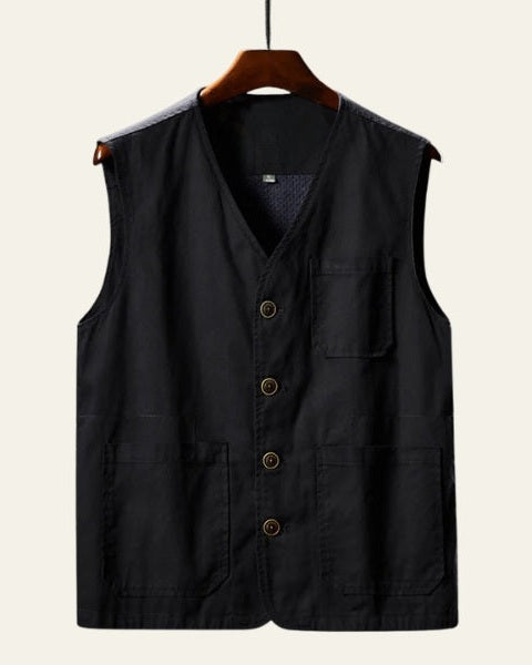 Gilet Uomo in Cotone Taglio Dritto Tasche Funzionali Sobrio 1