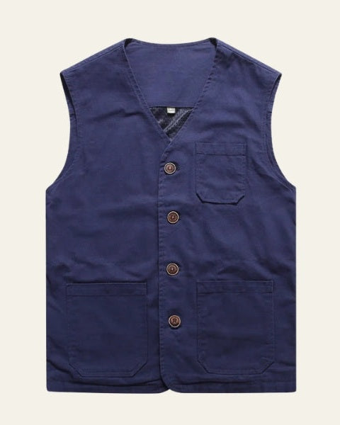 Gilet Uomo in Cotone Taglio Dritto Tasche Funzionali Sobrio 2