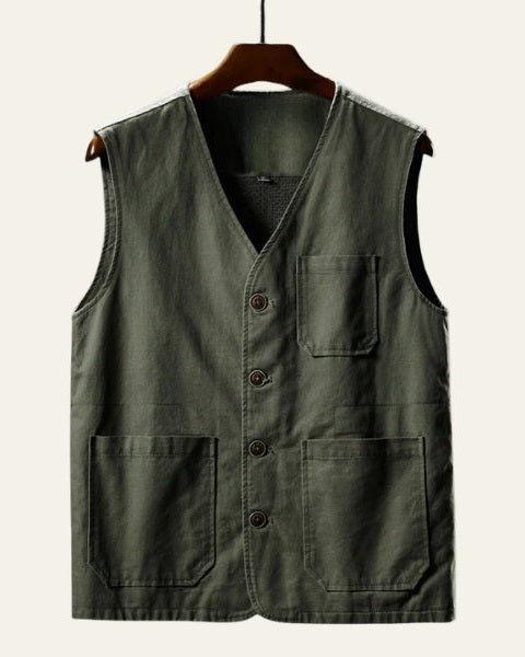 Gilet Uomo in Cotone Taglio Dritto Tasche Funzionali Sobrio 3