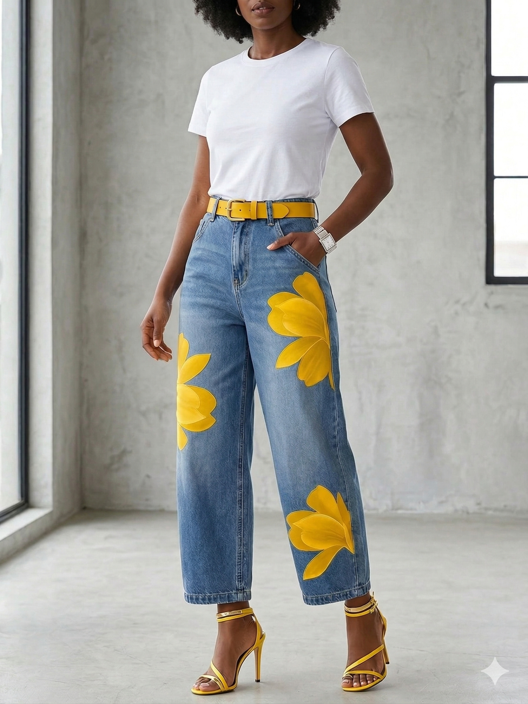 Jeans Donna a Fiori | Gamba Ampia & Design Originale