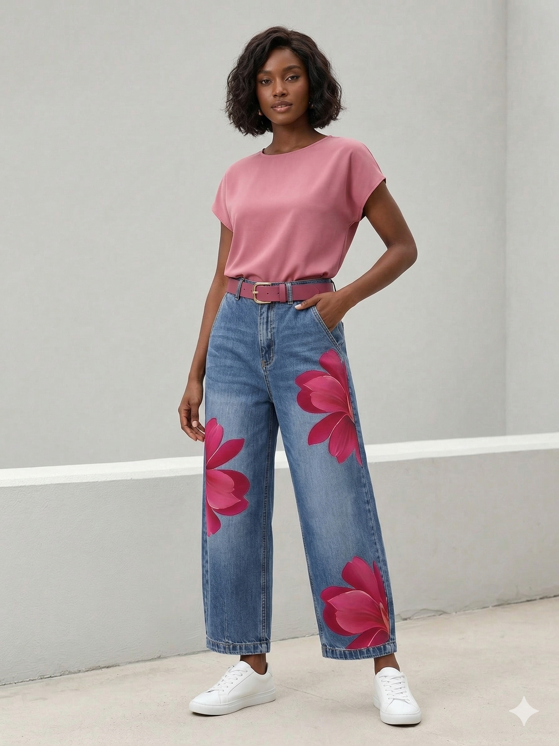 Jeans Donna a Fiori | Gamba Ampia & Design Originale