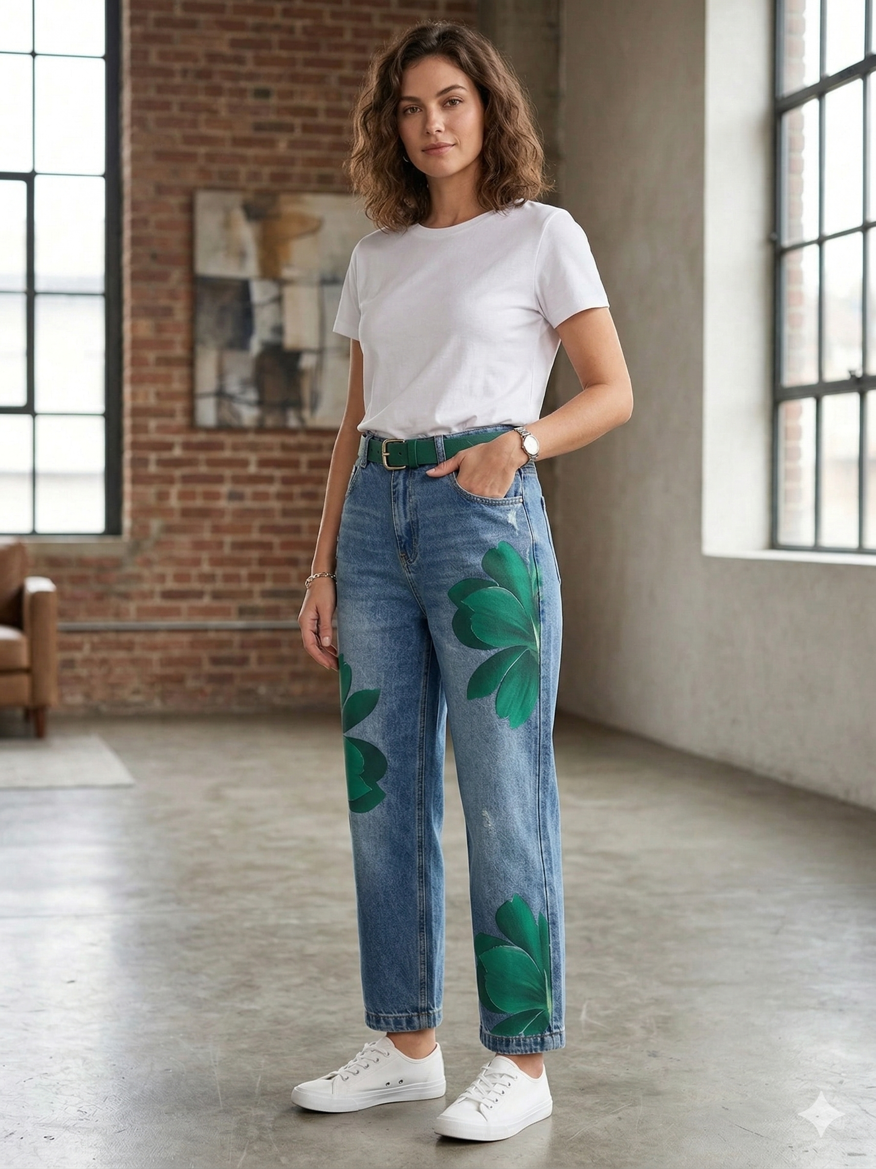 Jeans Donna a Fiori | Gamba Ampia & Design Originale