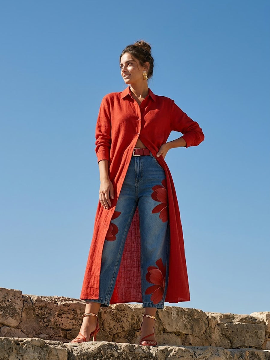 Jeans Donna a Fiori | Gamba Ampia & Design Originale