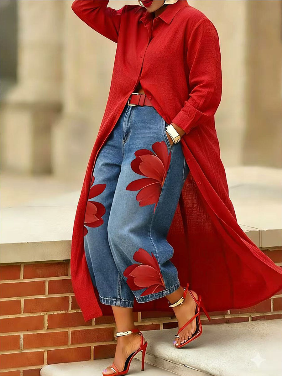 Jeans Donna a Fiori | Gamba Ampia & Design Originale