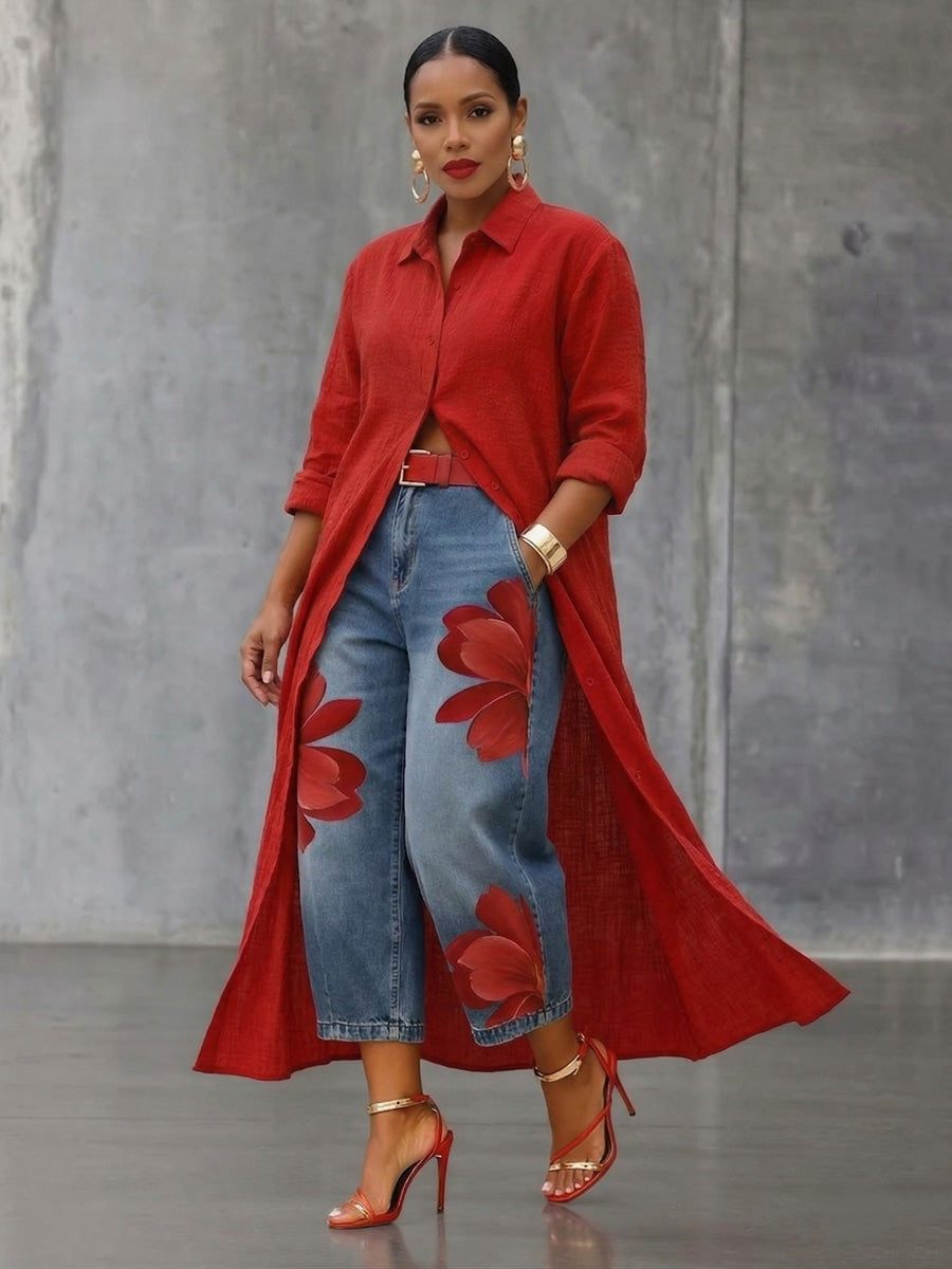 Jeans Donna a Fiori | Gamba Ampia & Design Originale