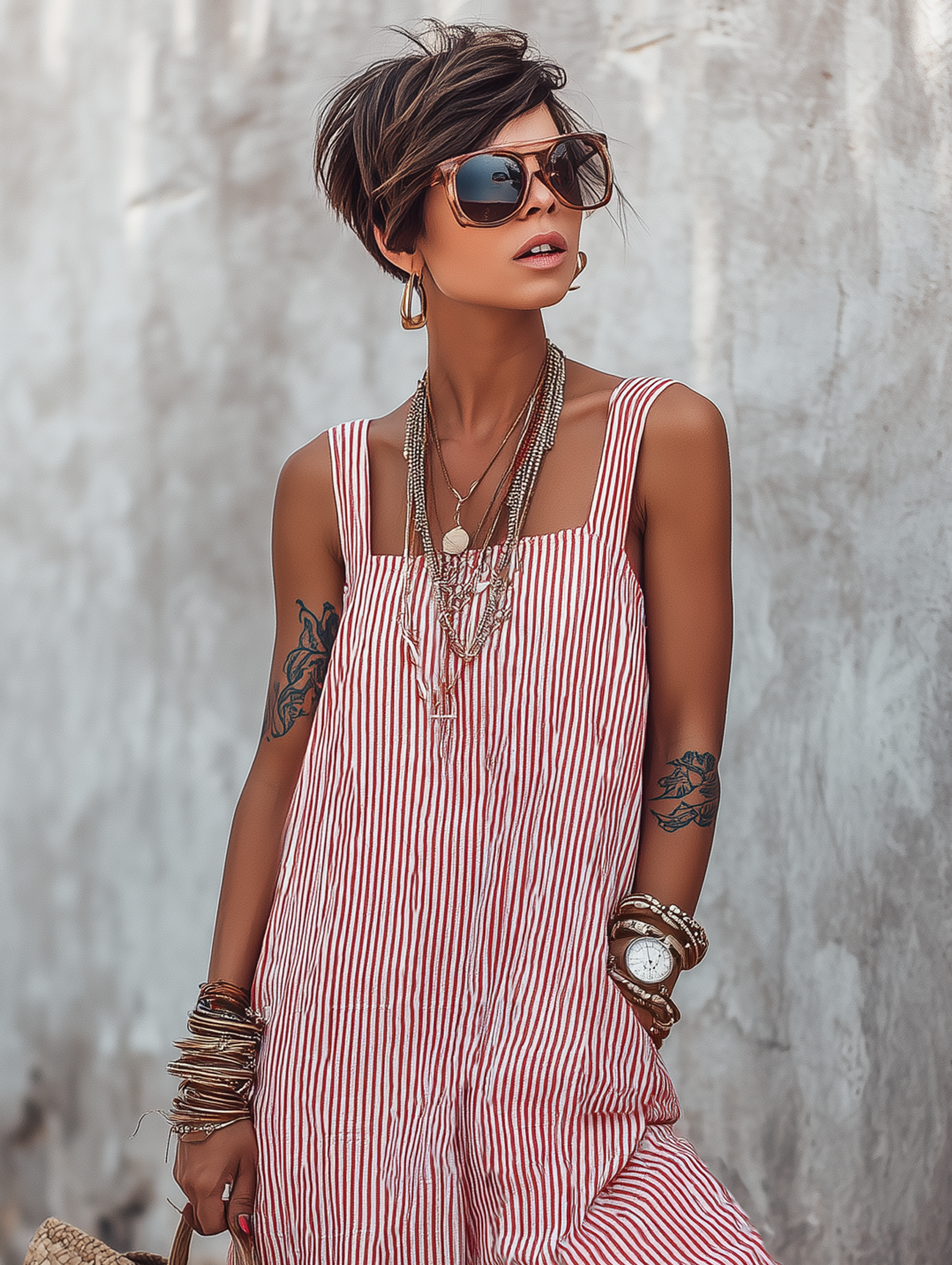Jumpsuit senza maniche a collo quadrato con righe minimaliste e taglio morbido per donne 4