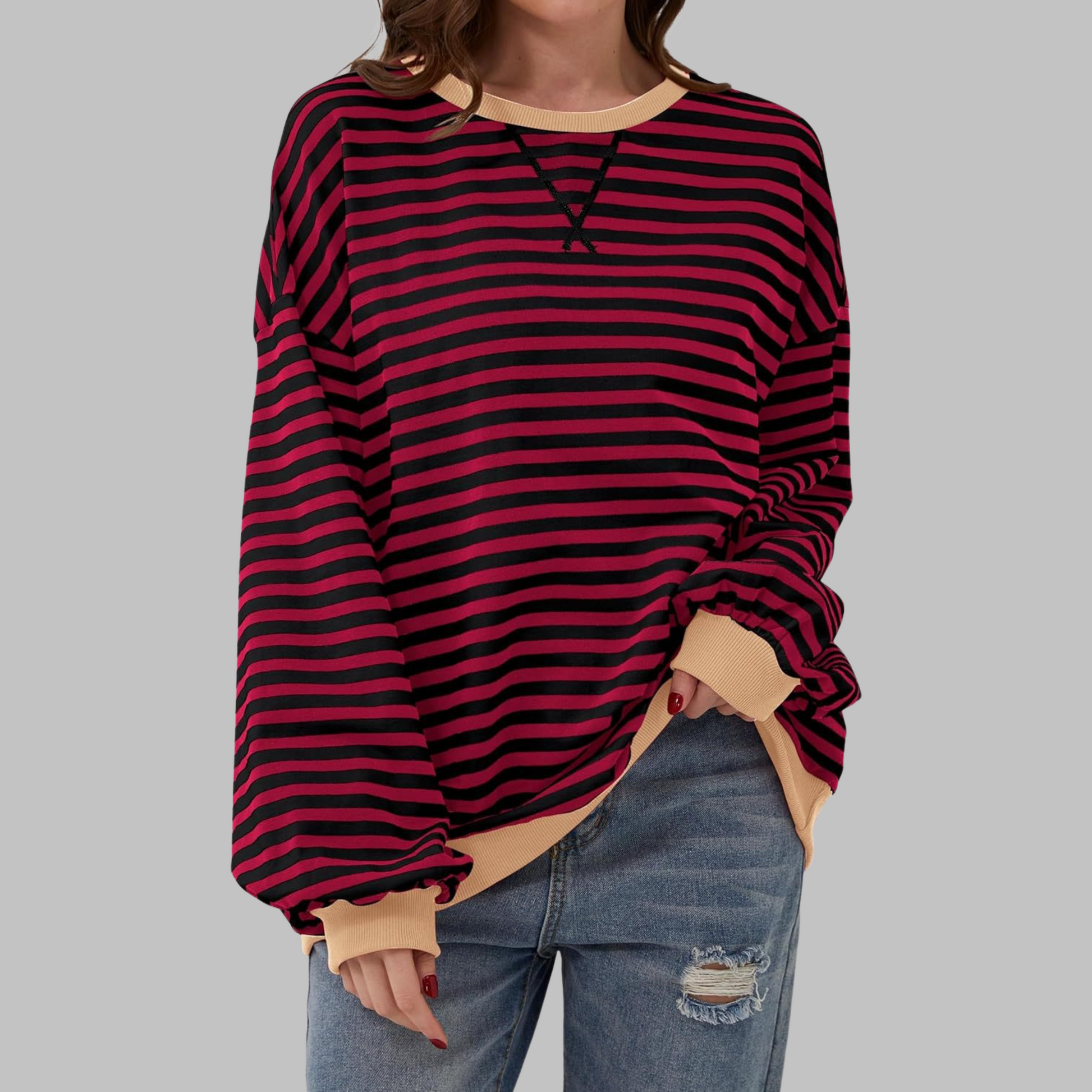 Luka™ | Felpa a maniche lunghe casual con collo rotondo a righe 11