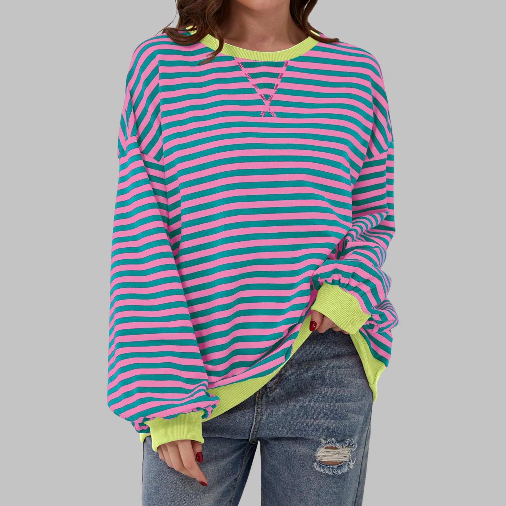 Luka™ | Felpa a maniche lunghe casual con collo rotondo a righe 4
