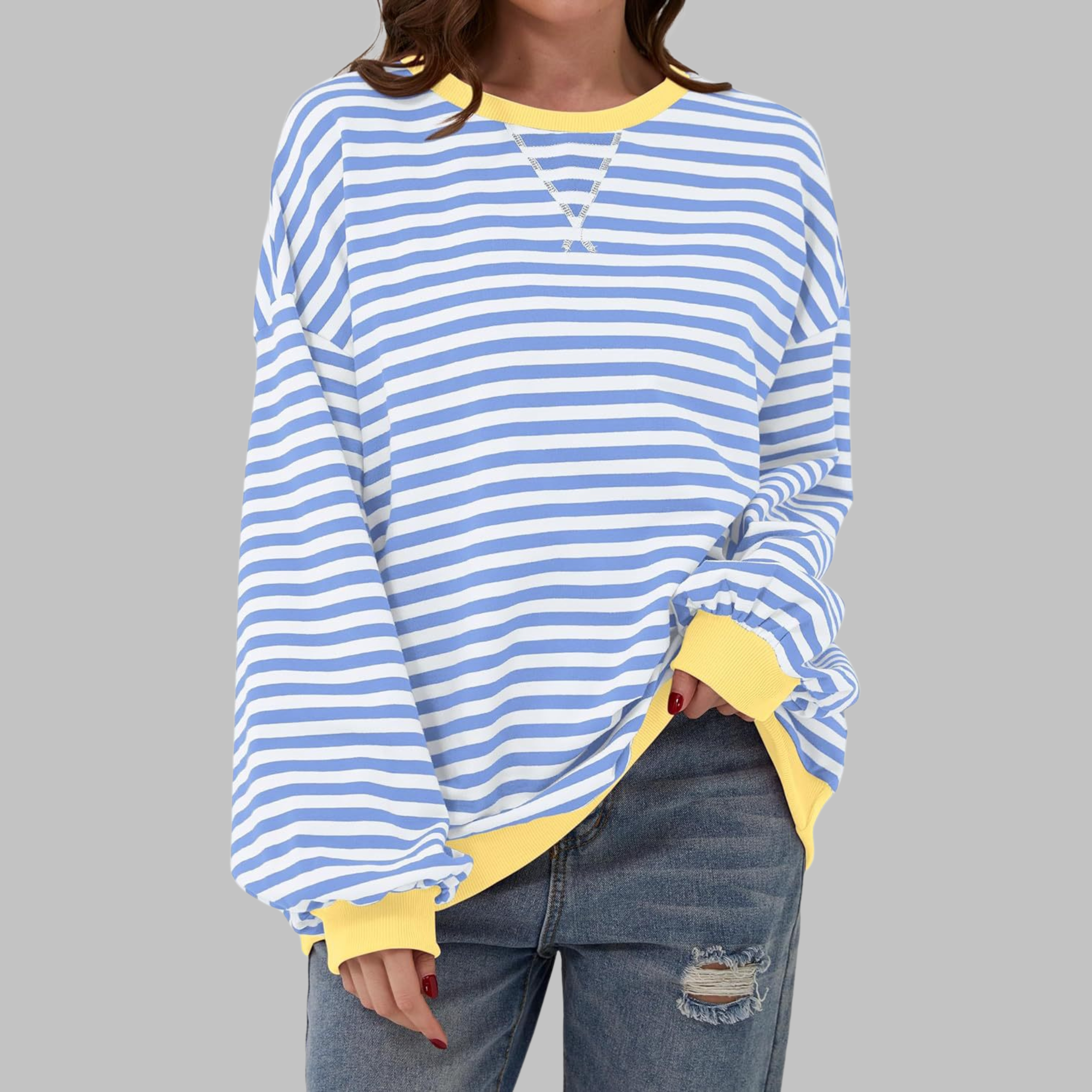 Luka™ | Felpa a maniche lunghe casual con collo rotondo a righe 5