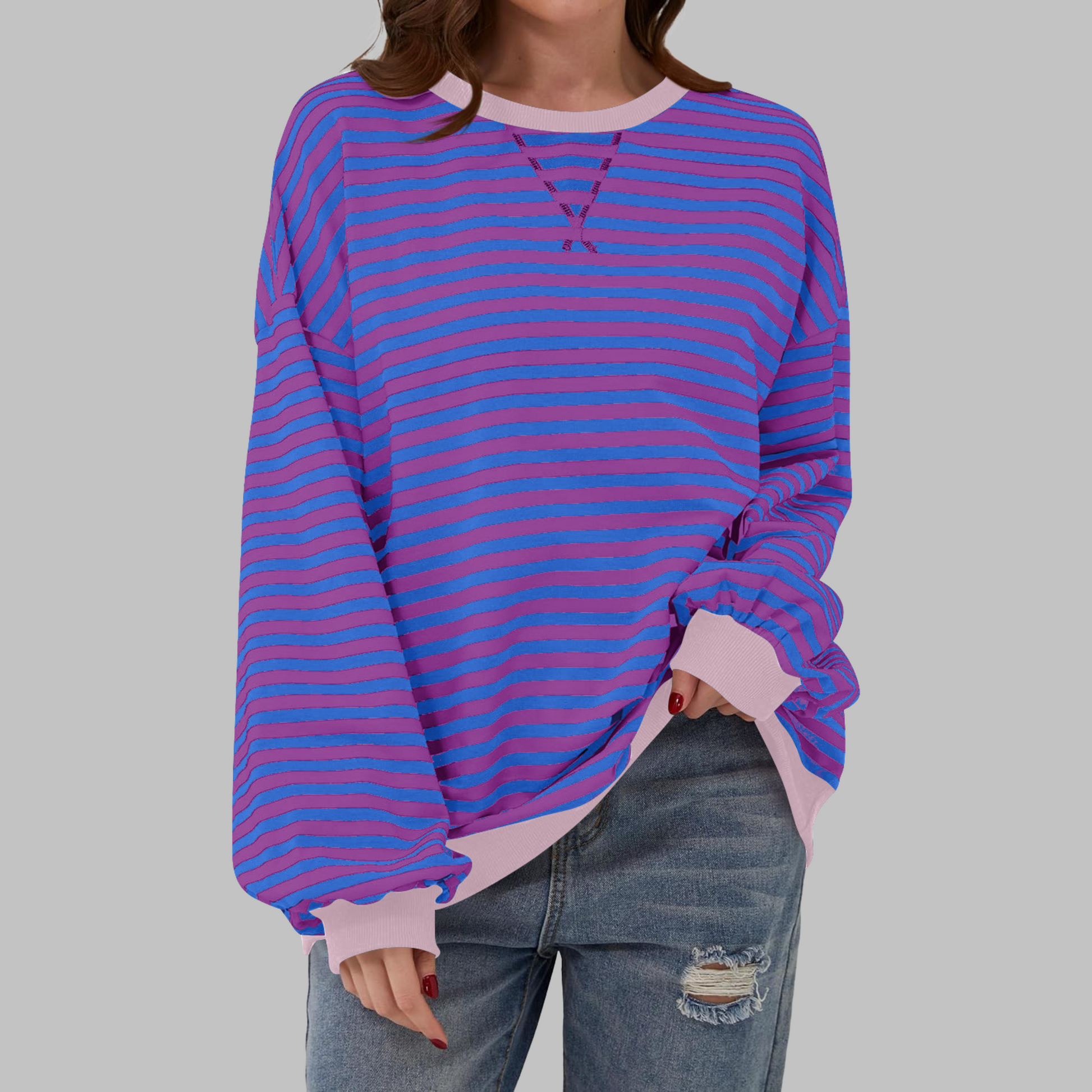Luka™ | Felpa a maniche lunghe casual con collo rotondo a righe 9