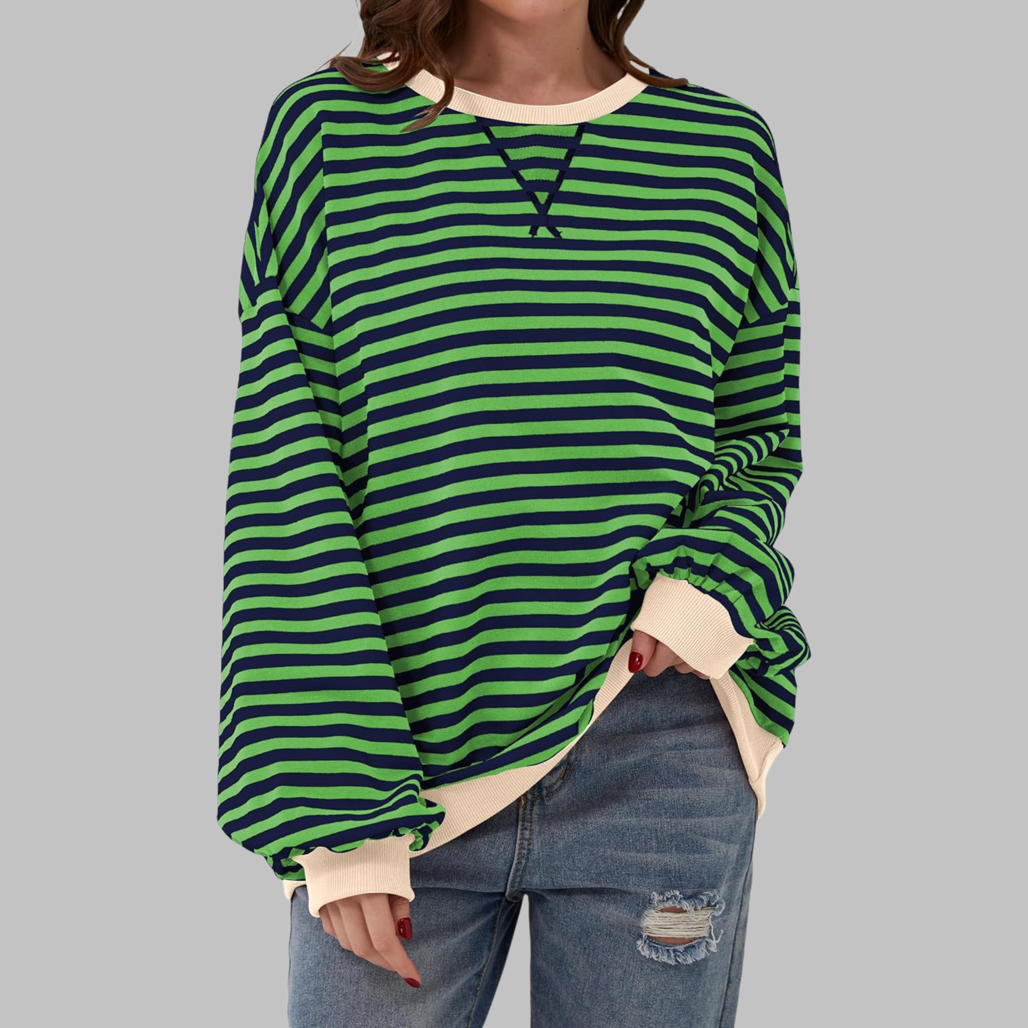 Luka™ | Felpa casual a maniche lunghe con collo rotondo a righe 1