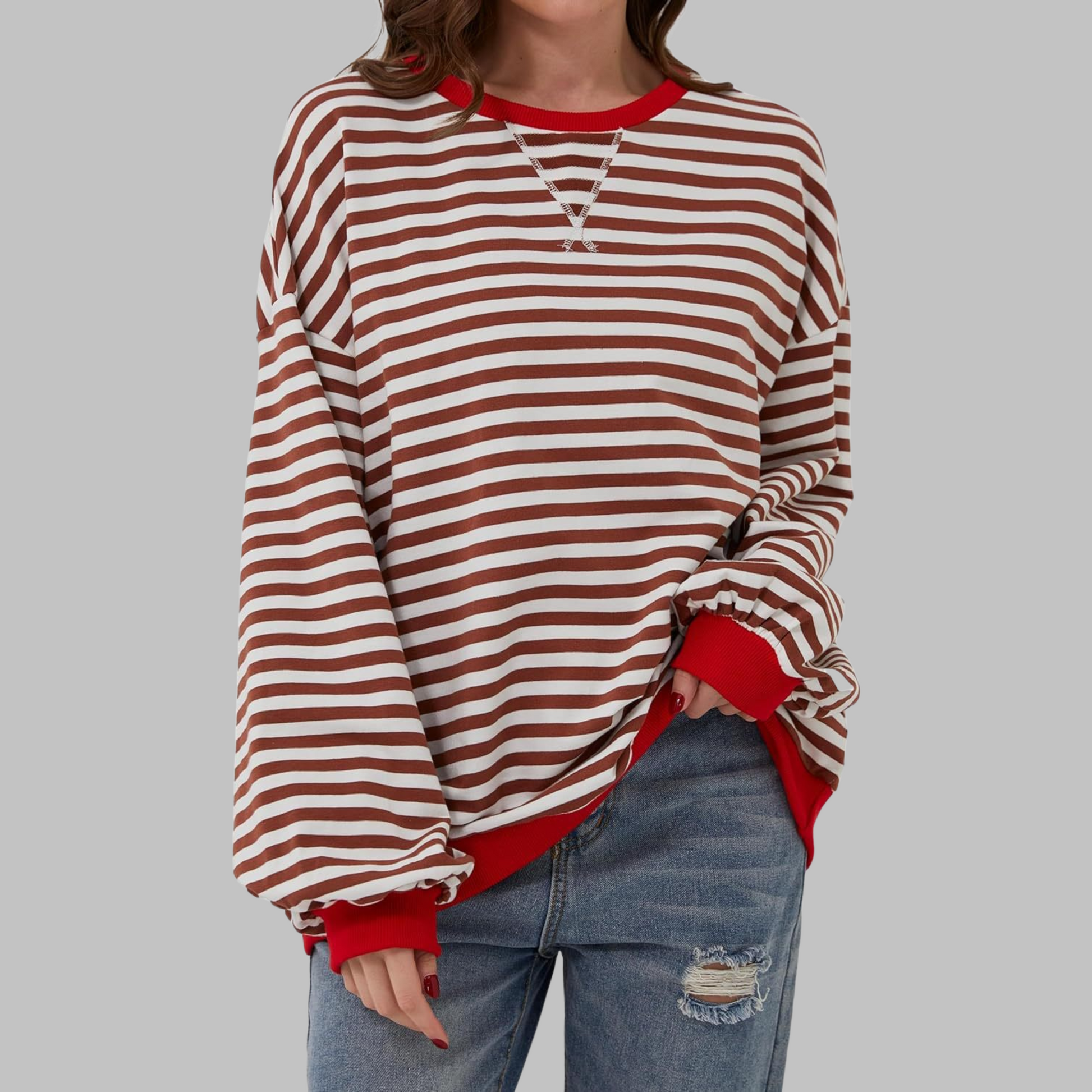 Luka™ | Felpa casual a maniche lunghe con collo rotondo a righe 7