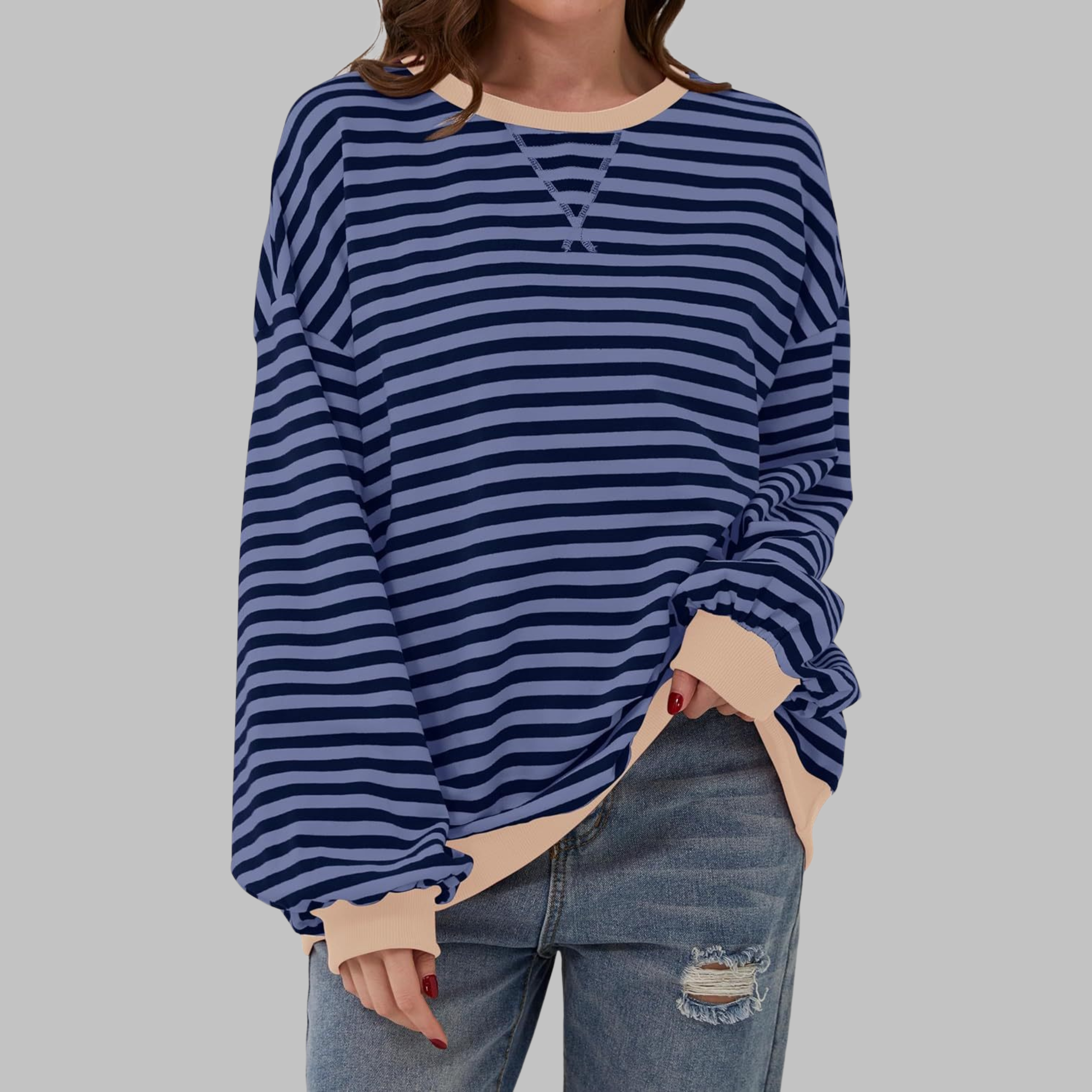 Luka™ | Felpa casual a maniche lunghe con collo rotondo a righe 8