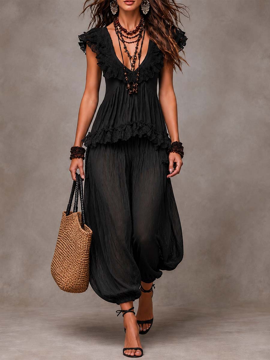 Luna — Completo Top in Pizzo e Pantalone 0